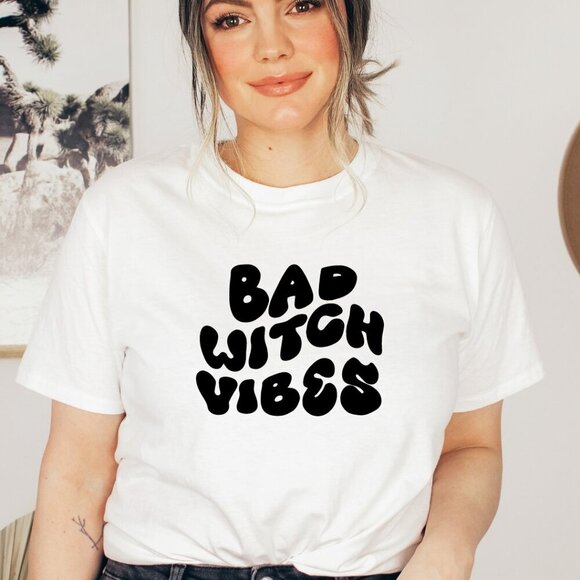 Bad Witch Vibes NEW white short sleeve shirt - Picture 1 of 1
